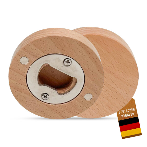 10x Flaschenöffner aus Holz mit Magnet rund 6,4cm Kapselheber