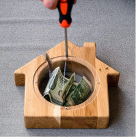 Spardose aus Holz - Haus für Einzug, Hochzeit, Verlobung 14cm