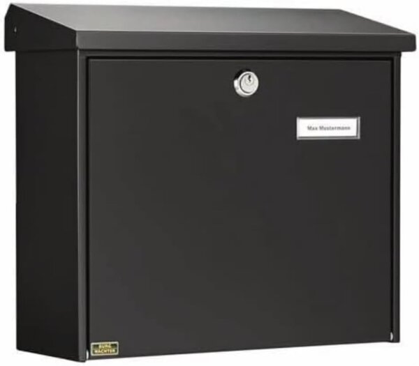 Burg-Wächter Briefkasten ohne Zeitungsfach mit Namensschild, Verzinkter Stahl, Einwurf-Format DIN C4, Inkl. 2 Schlüssel, Comfort 3913 S, Schwarz (ähnlich RAL 9005)