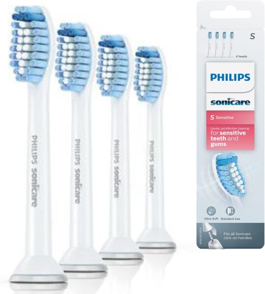 Philips Sonicare Original S Sensitive Standard-Schallzahnbürstenköpfe - 4er-Pack in Weiß (Modell HX6054/07)