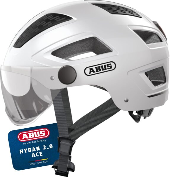 ABUS Stadthelm Hyban 2.0 ACE - Fahrradhelm mit Visier, Licht und ABS-Hartschale - für Damen und Herren - Weiß, Größe M