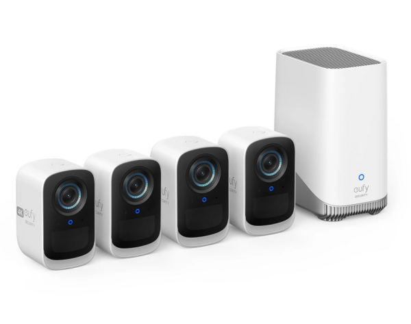 eufy Security eufyCam S300 3C 4-Cam Kit, Überwachungskamera aussen,4K kabellose Überwachungskamera mit Gesichtserkennung und K.I, Farbige Nachtsicht